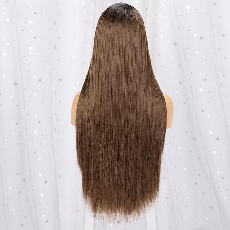 28inch Human Hair Wigs with Lace Frontal Ombre Brown Custom Straight Brazilian Hair