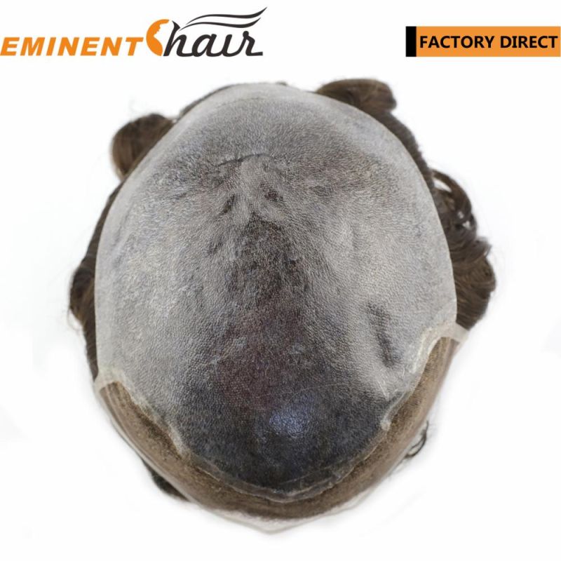 Human Hair Men′s Hair Topper Lace Front Natural Hairline Toupee