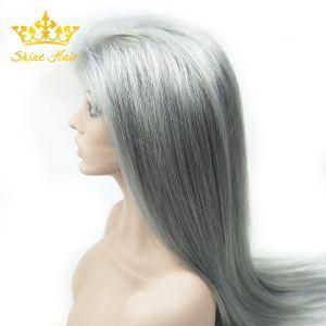 Wholesale 100% Remy Indian /Brazilian Sliver Color Straight Human Hair Wig with Hairline