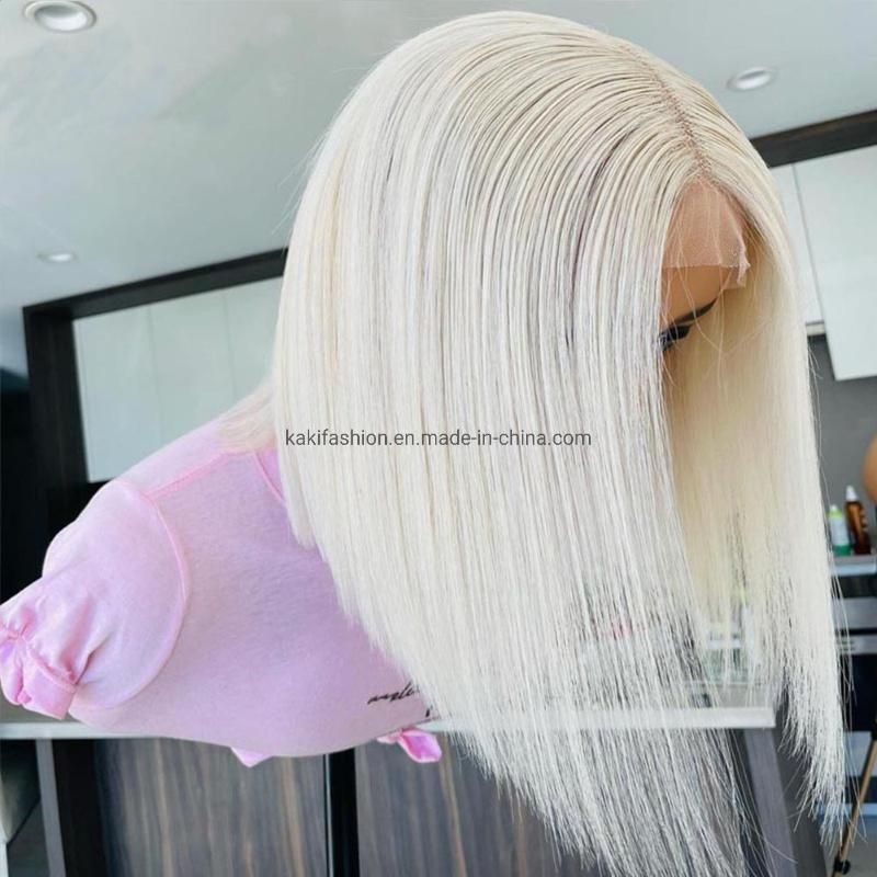 Wholesale 12inch Factory Heat Resistant Synthetic Fiber Short HD Straight Lace Front Blond Wigs