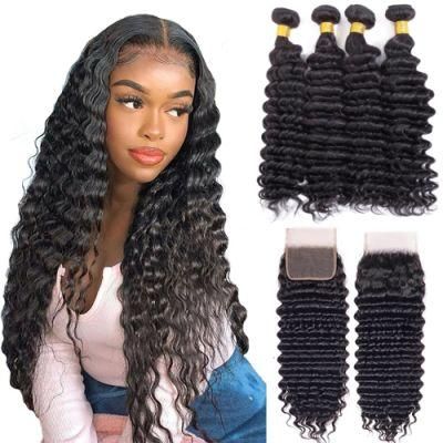 Kbeth Fashion Raw Mink Mongolian Curly Deep Wave Remy Hair Cuticle Aligned Human Hair Bundles with Toupee Pack Sample