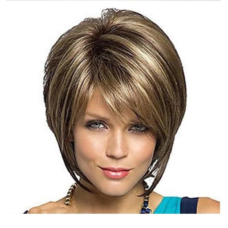 Short Hair Synthetic Wigs Ombre Brown Mixed Colors Natural Hair Wigs for Women Wigs Heat Resistant Fiber