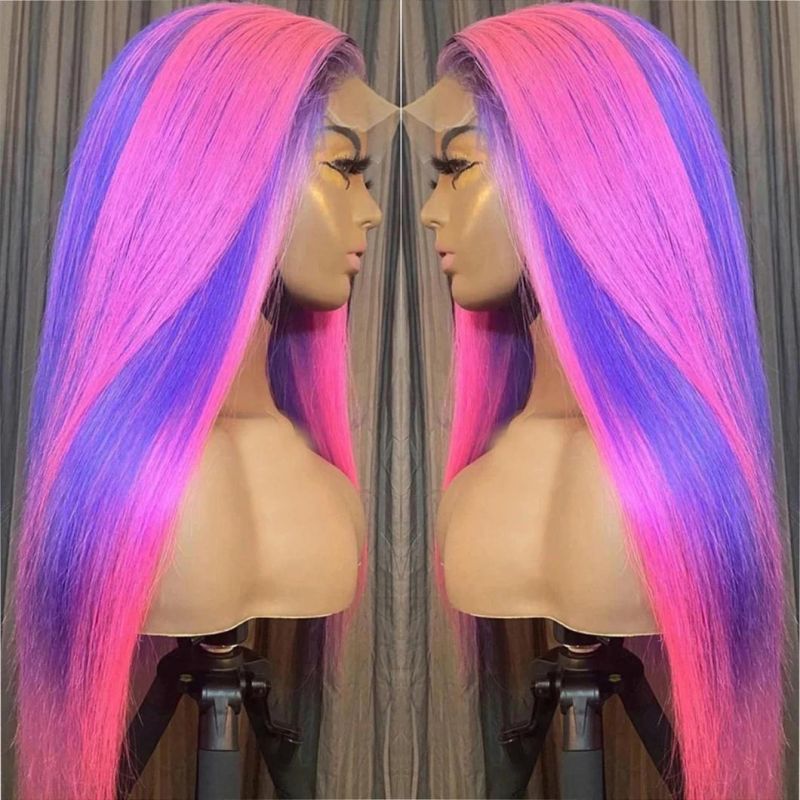 Colored Blonde Pink Purple Highlight Wig Brazilian Human Hair 613 Lace Front Wig Straight Full HD Lace Frontal Wig Ombre Human Hair Wig 30 Inches