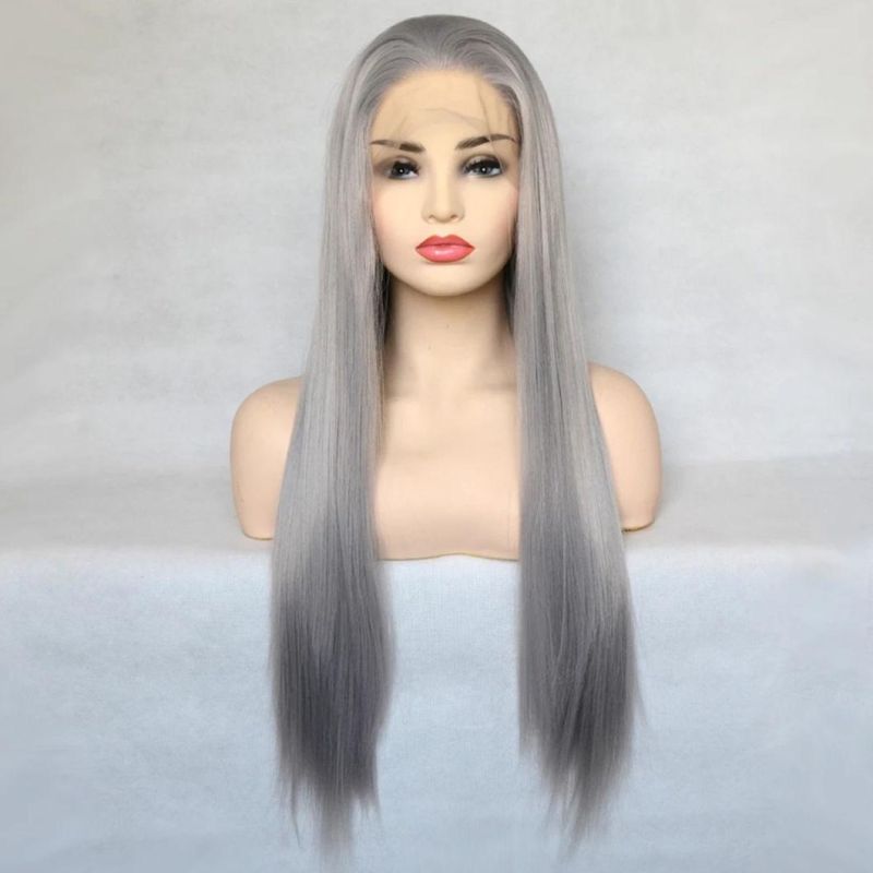 Sliver Hair Brazilian Human Hair Wigs Lace Front Wig Long Straight Remy Virgin Hair Wig for Women 26 Inches