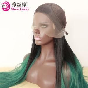 High Density 180% Ombre #1b/Green Straight Synthetic Front Lace Wig Heat Resistant Fiber Wig Kanekalon Hair Product