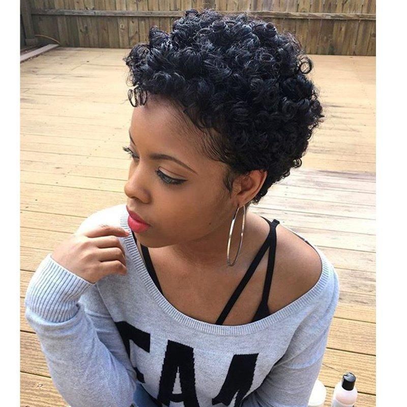 for Black Women Afro Black Short Curly Cut Heat Resistant Fiber Wig