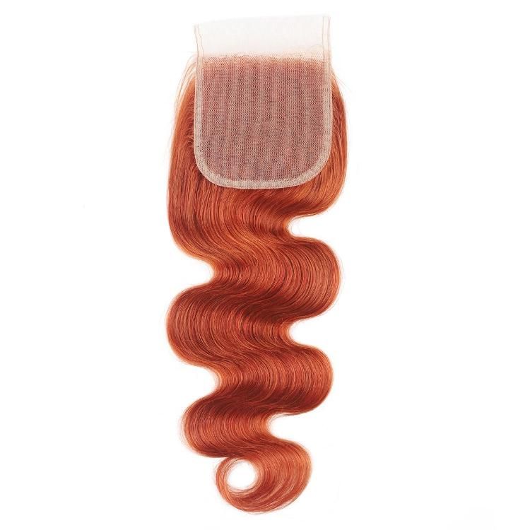 Remy Human Hair 4*4 Lace Closure Body Wave Hair Extension #Ginger