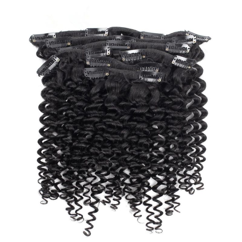 Jerry Curly Clip in Human Hair Extensions Natural Black Remy Hair