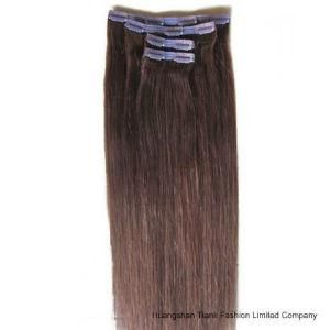 100% Human Virgin Hair Full Head Clip in Hair Extension with Lace Side