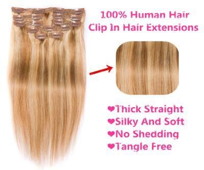 Clip in Hair Extensions 100% Remy Human Hair Platinum Blonde Silky Straight 8PCS Full Head for Women