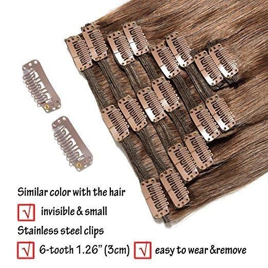 Aviva Double Weft 100% Human Hair Full Head 8PCS 100gram 18inch Clip in Hair Extension (AV-CH160-20-4)
