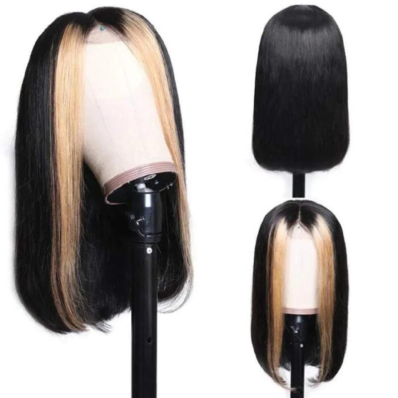 Kbeth Human Hair Wig for Girls 2021 Summer Fashion Short Two Tone Cool Soft 100% Remy Ombre 613 and Black Brazilian Virgin Widows Peak Straight Cut Bob Wigs