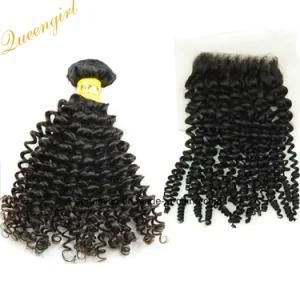 4*4inch Top Lace Closure with Virgin Malaysian Human Hair Jerry Kinky Curly 3 Bundles