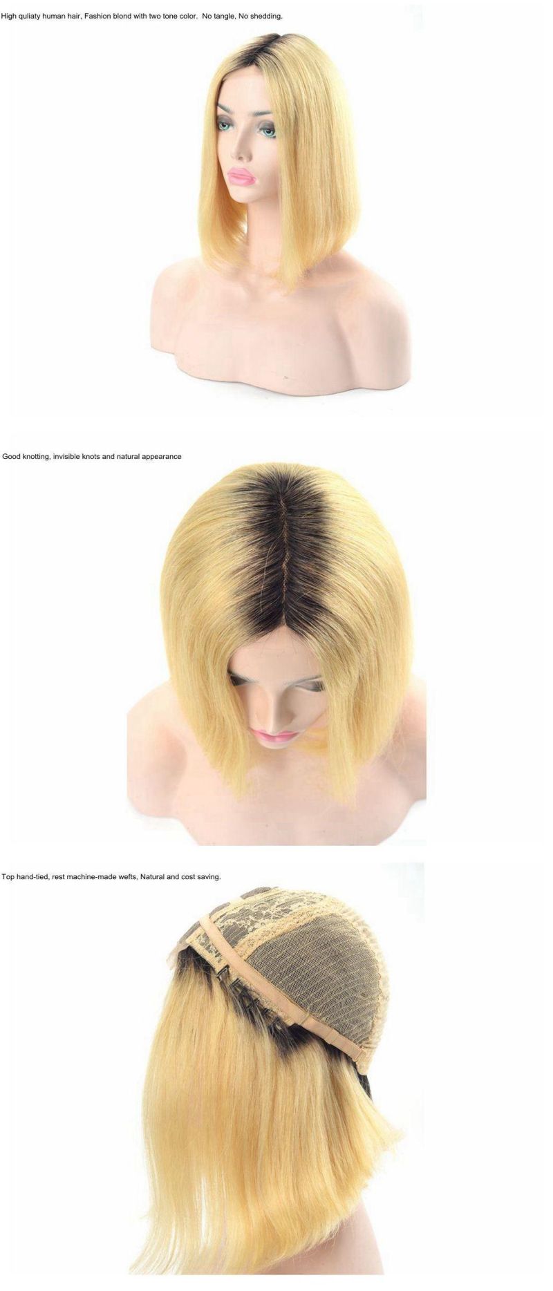 Stock Immediate Shipment Two Ton Color Brazilian Bob Human Short Hair Wig with Ribbon Clip