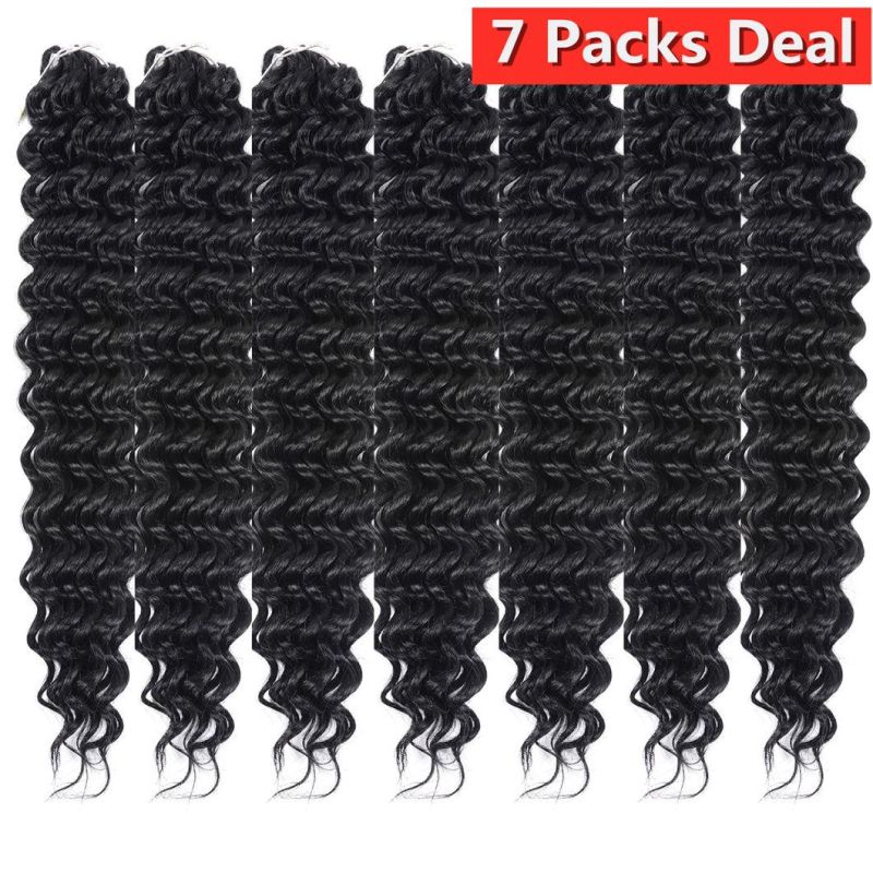 Wholesale Deep Wave Crochet Hair Low temperature Kanekalon Synthetic Hair Extensions Natural Color (7Packs, 1b)
