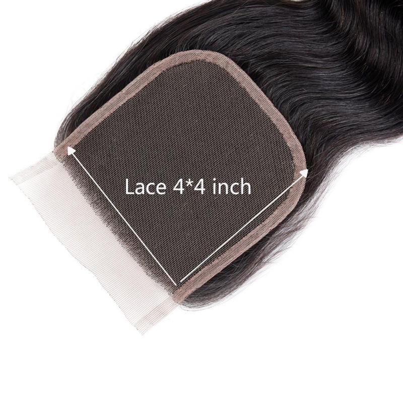 Brazilian Body Wave Virgin Human Hair Lace Closure 4X4 Free Part Natural Black