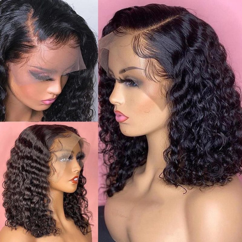 Short Bob Wig Deep Wave Frontal Wig Curly Bob Lace Front Human Hair Wigs Prepluck with Baby Hair for Women Lace Wigs
