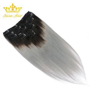 Two Tone Ombre Color #1b/Grey 100% Brazilian Human Hair Extensions of Clip in Extensions Fatory Wholesale