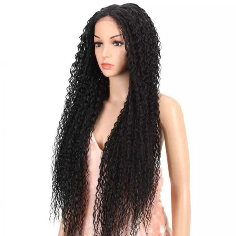 Nature Black Brazilian Human Hair Lace Front Wig 30 Inch Long Hair Lace Front Wig Kinky Curly Hair Long Hair Wigs for Women