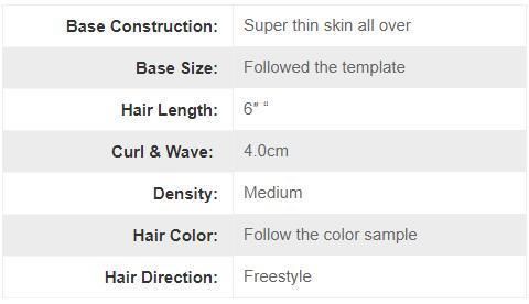 Thin Skin Base Single Split Knots Human Hair Wig for Men