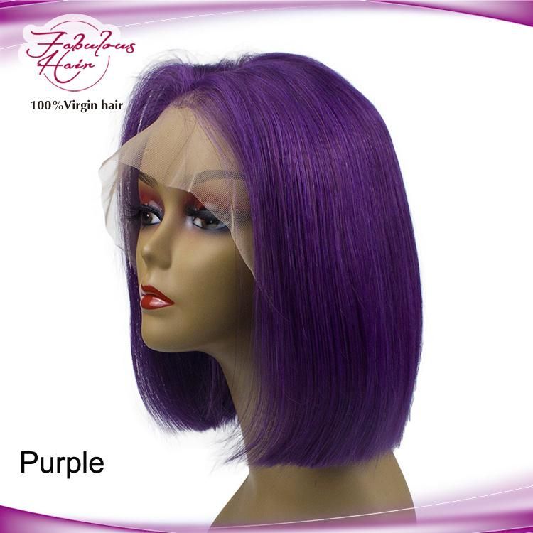 Cheap Short Violet Purple Bob Lace Front Wig Human Hair