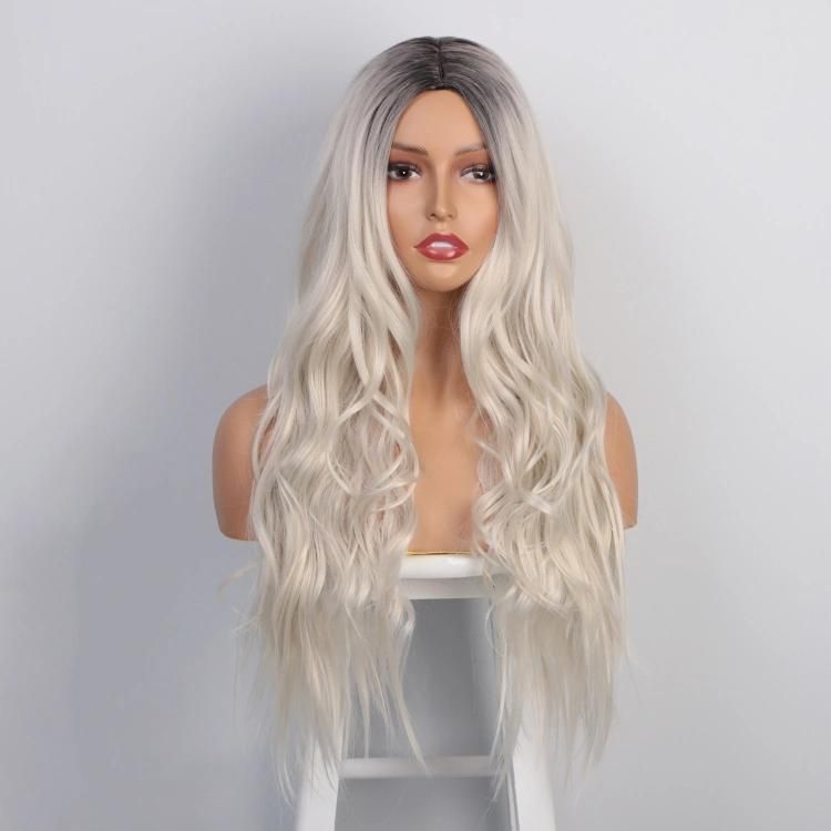 Ombre Platinum Blonde Synthetic Long Water Wave Wigs for Women