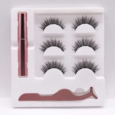 3 Pairs False Eyelashes Set of Magnetic Eyelashes Waterproof Magnetic Eyeliner and Tweezers Magnet Mink Eyelashes Makeup