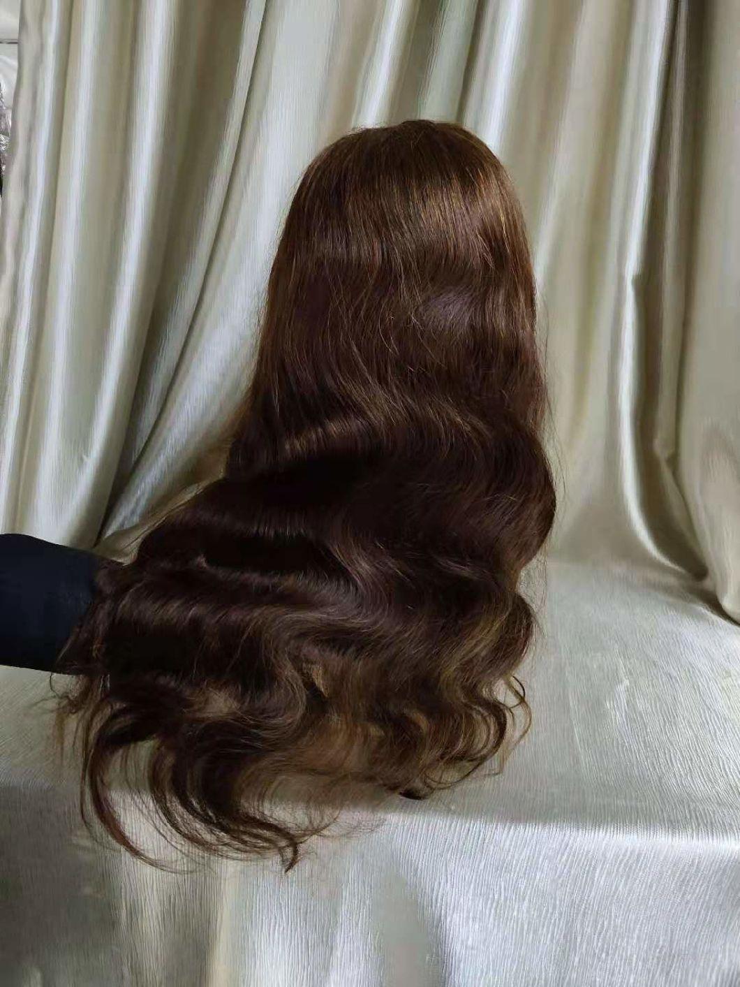 Natural Brown Color Brazilian Body Wave Human Hair Lace Wig