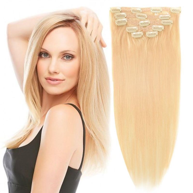 Kbeth Human Hair Extension for White Women 10-26 Inch Straight Real 100% Unprocessed Remy Bouncy #613 Bleach Blonde Clip in Human Hair Extensions
