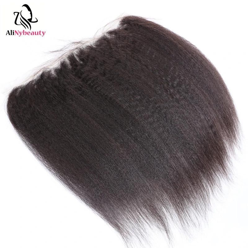 Kinky Straight Human Hair Weave Bundles with Lace Frontal
