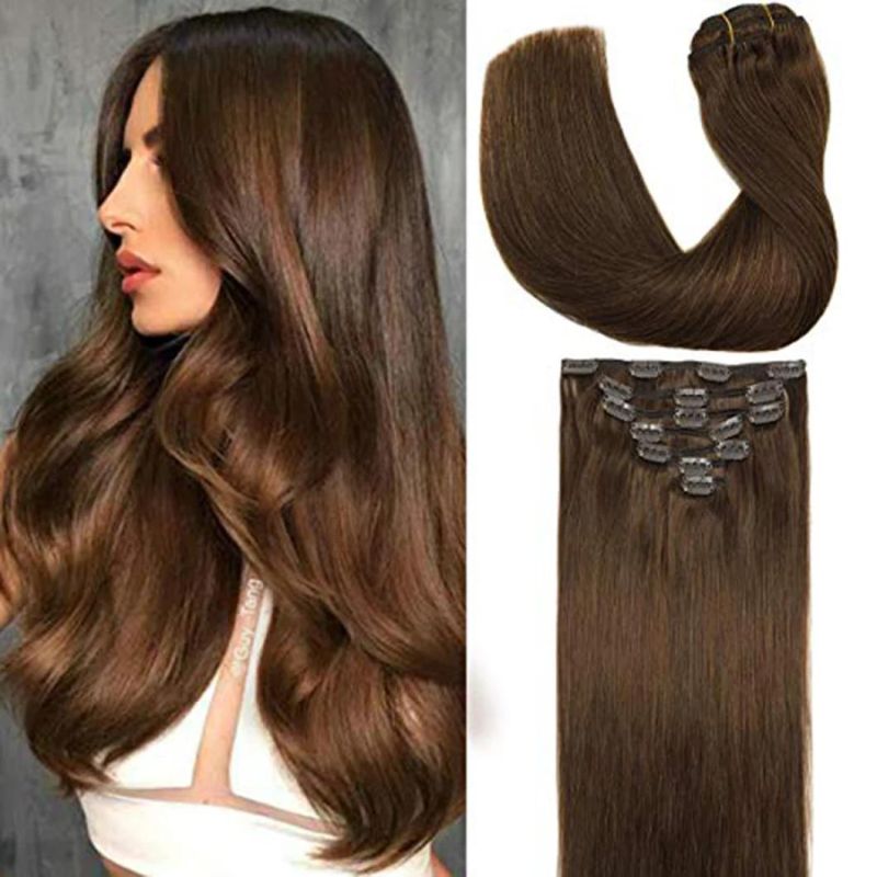 Multi Color Brazilian Human Hair Clip in Extensions Full Head Remy Human Hair Straight Hair Extensions 20 Inches