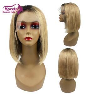 Morein Two Tone Color Bob Wigs #27 Brown Lace Front Brazilian Straight Short Human Hair Glueless Wigs for Women