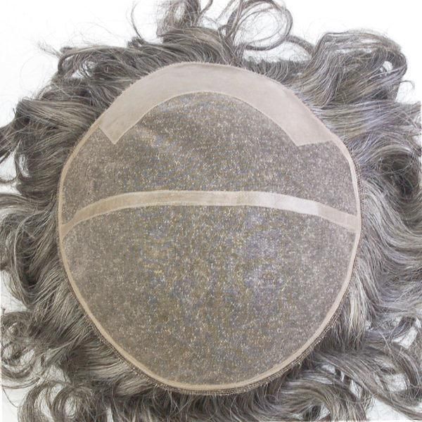 Lw644: Human Hair Custom Made Mono Base Curly Grey Brazilian Hair