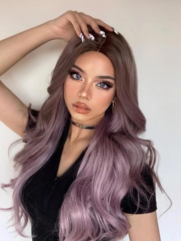 Freeshipping Long Wavy Brown Purple Synthetic Wigs for Women Heat Resistant Natural Middle Part Cosplay Party Lolita Hair Wigs Dropshipping Wholesale