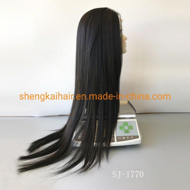 Wholesale Natural Looking Handtied Heat Resistant Synthetic Fiber Straight Long Black Lace Front Wigs 606