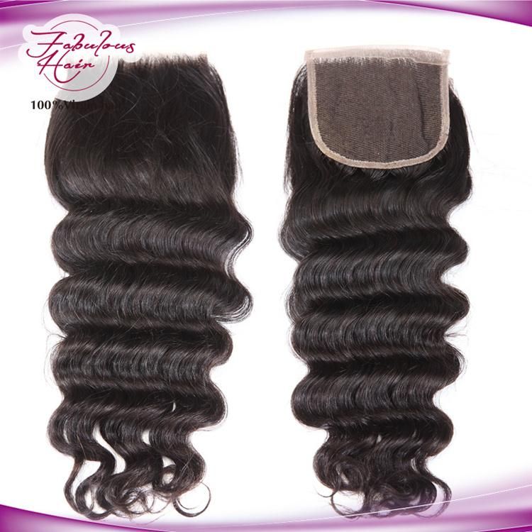 Human Hair 4*4 Brazilian Loose Curly Lace Closure Natural Color