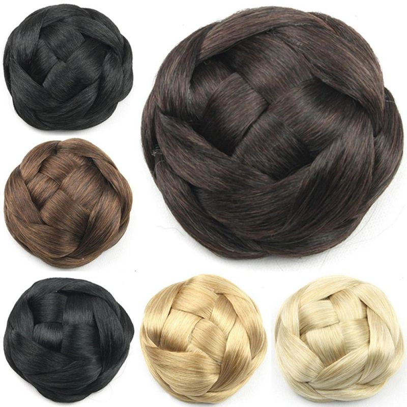 Braided Chignon Knitted Blonde Hair Bun Donut Roller Hairpieces Hairpiece Accessories Synthetic Hair for Women 6 Colors Clip-in