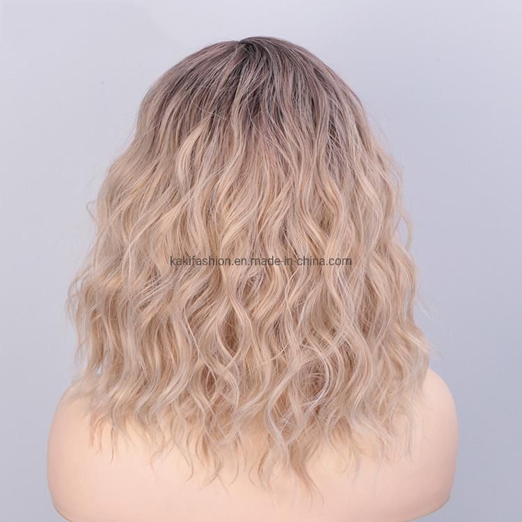 Kakiifashion Hair Hotselling Vendor Wholesale Curly Water Wave Body Wave Ombre Brown Bob for Black Women Synthetic Hair Wigs