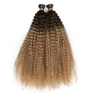 Cuticle Remy Aligned Keratin I-Tip Jerry Curly Human Hair Extensions #T2/27