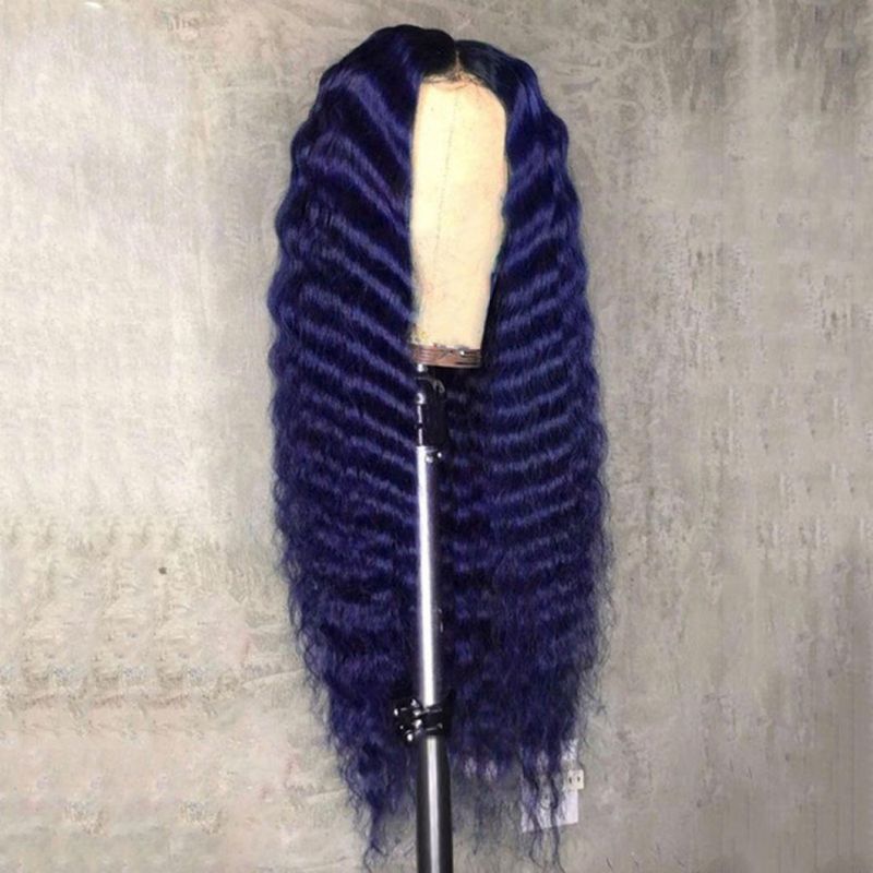 Deep Wave Dark Blue Ombre Colored Remy Hair Lace Part 13X4 Brazilia Human Hair Wigs 150% Pre Plucked with Baby Hair for Women