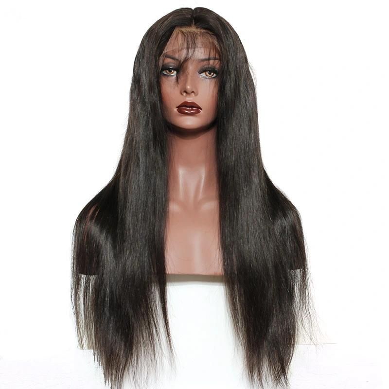 Virgin Brazilian Light Yaki Straight Lace Front Wig for African Americans 100% Human Hair Glueless Full Lace Wigs with Baby Hair