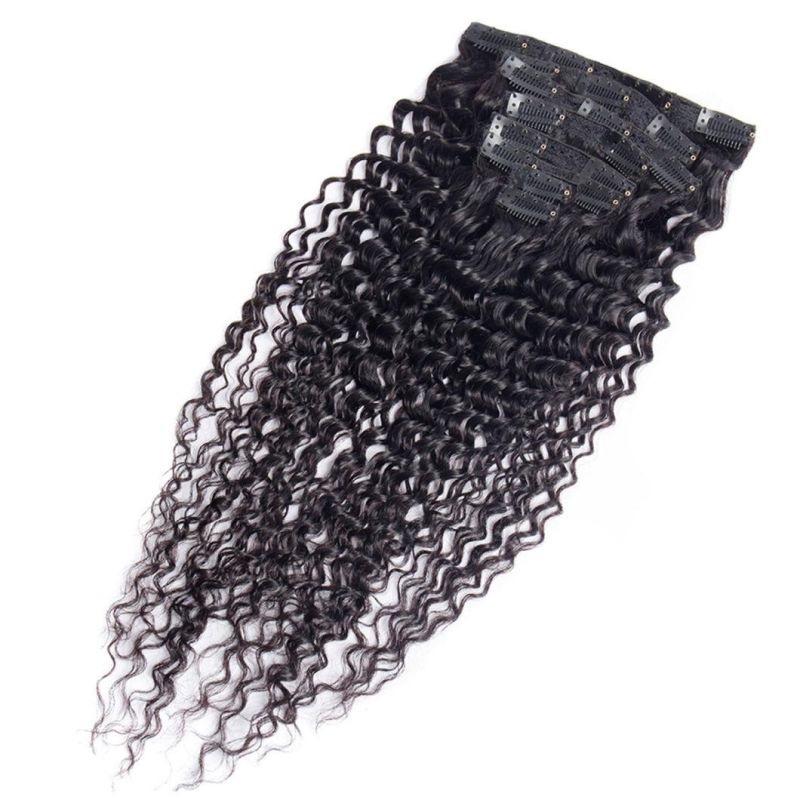 Brazilian Human Hair Jerry Curly Hair Clip in Human Hair Extensions 8 PCS/Set Natural Color Remy Human Hair 20 Inches