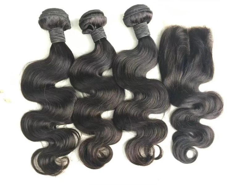 Human Hair with Closure Free Parting Body Wave Bundles with HD Closures
