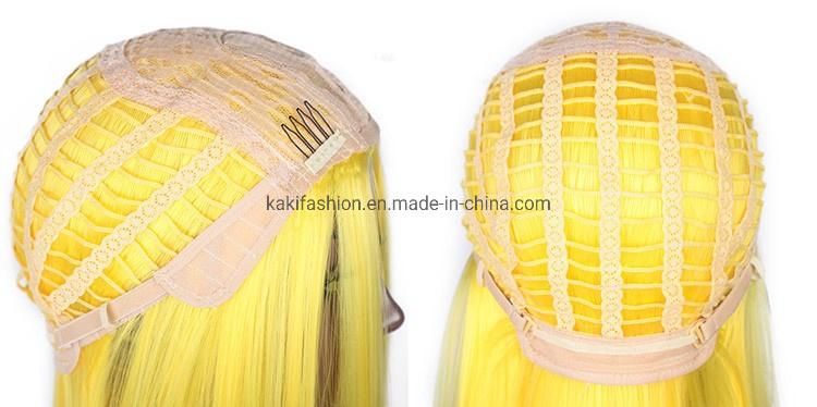 Yellow Short Wigs Bob Straight Heat Resistant Fiber Synthetic Black Women′ S Wig 14 Inches