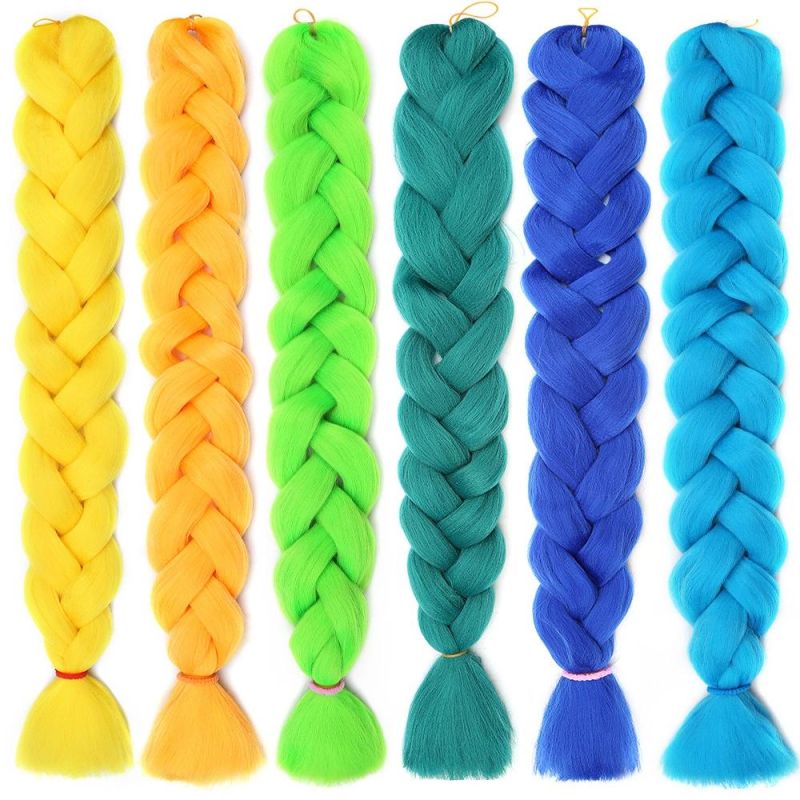 Kbeth Dropshipping Ombre 5 Colors Hair Extensions 24 Inch Jumbo Braid Synthetic Hair for Braiding Yellow Blue Pink Green Purple Extension in Stock