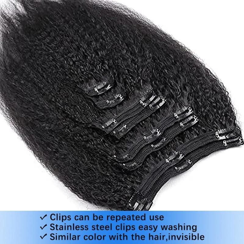 Wholesale 100% Human Hair Indian Hair Kinky Straight Clip in Hair Extensions