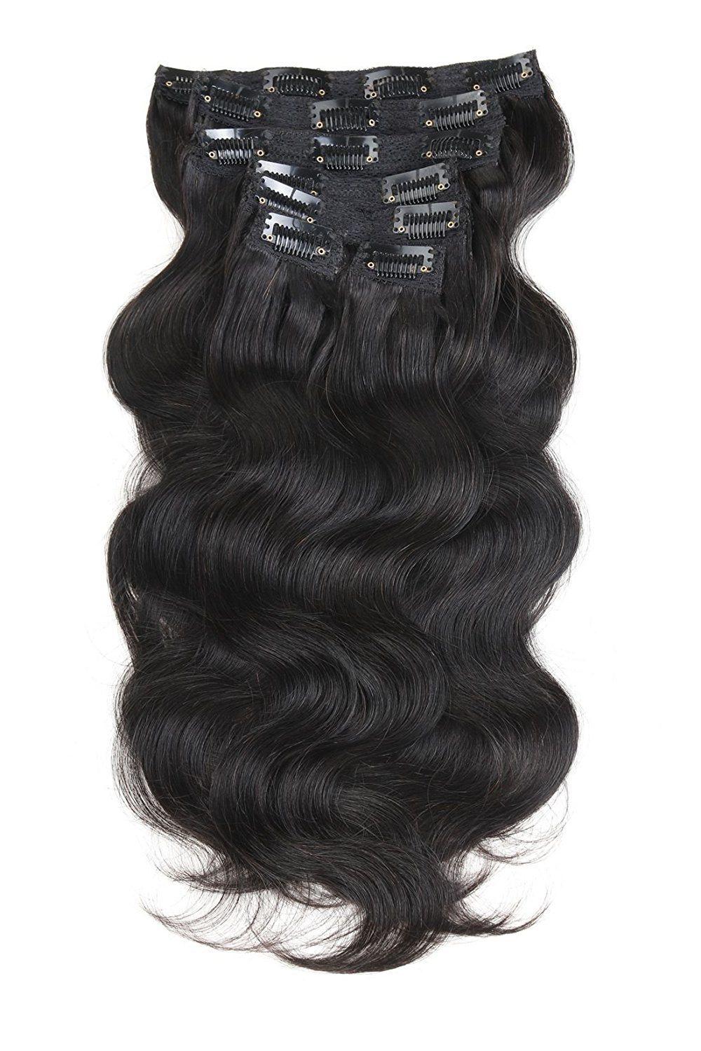 100% Brazilian Hair Clip in Human Hair Extension 22inch Virgin Hair Extension 7PCS Body Wave (AV-CHB160-1B)