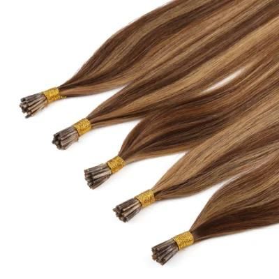 Yaki Straight I Tip Hair Extensions Textured Human Hair for Women Brazilian Virgin Hair