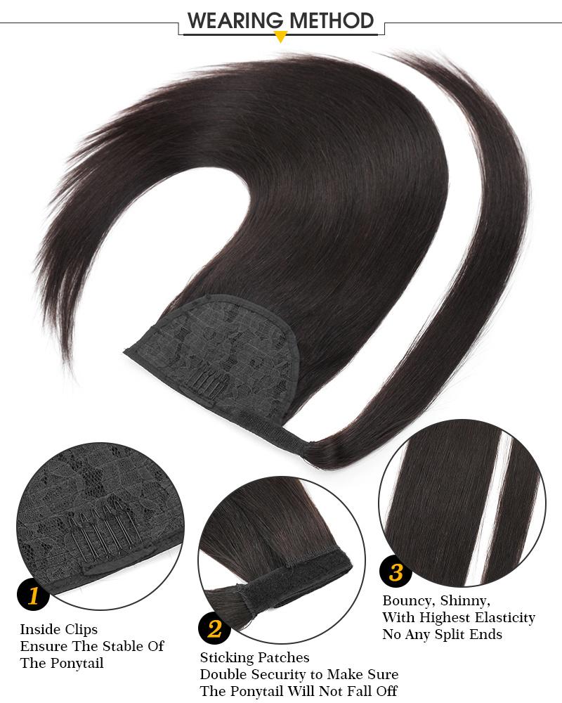 60g 16" 100% Indian Remi Virgin Hair Weave Human Hair Drawstring Ponytail