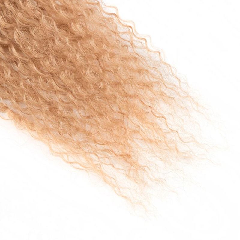Kinky Curly Ponytail Hair Bundles Soft Long Brazilian Human Hair Weave Ombre Brown Blonde Hair Extensions 32 Inches